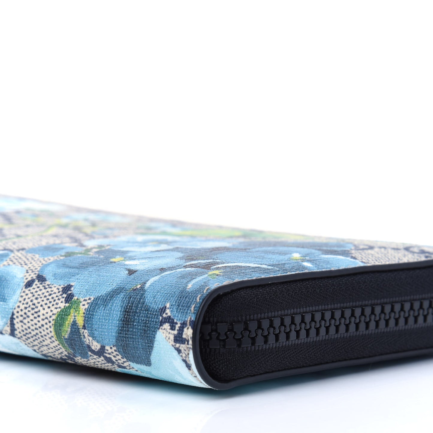 GG Supreme Monogram Blooms Zip Around Wallet Blue