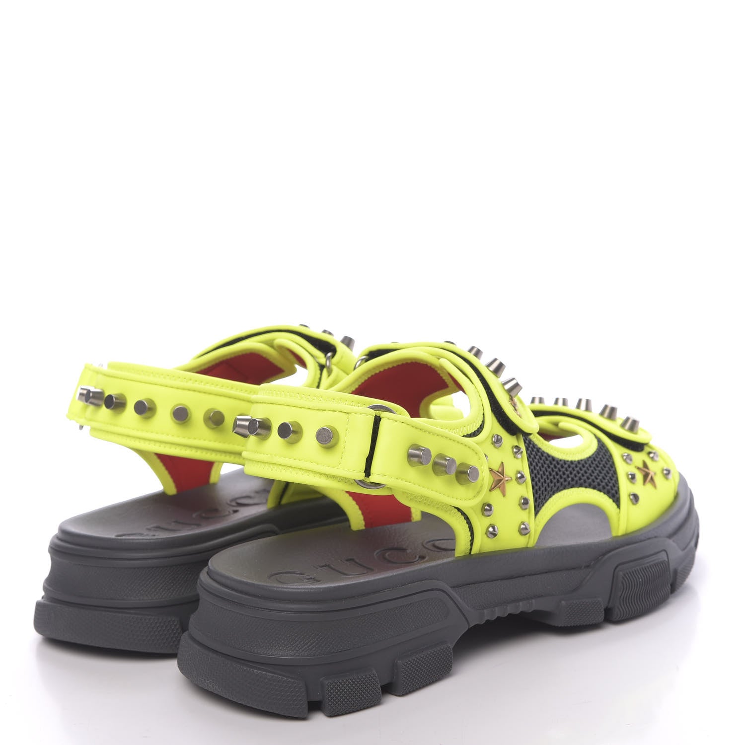 Gucci Technical Canvas Calfskin Studded Mens Aguru Sandals 11 Neon Yellow 4 of 7