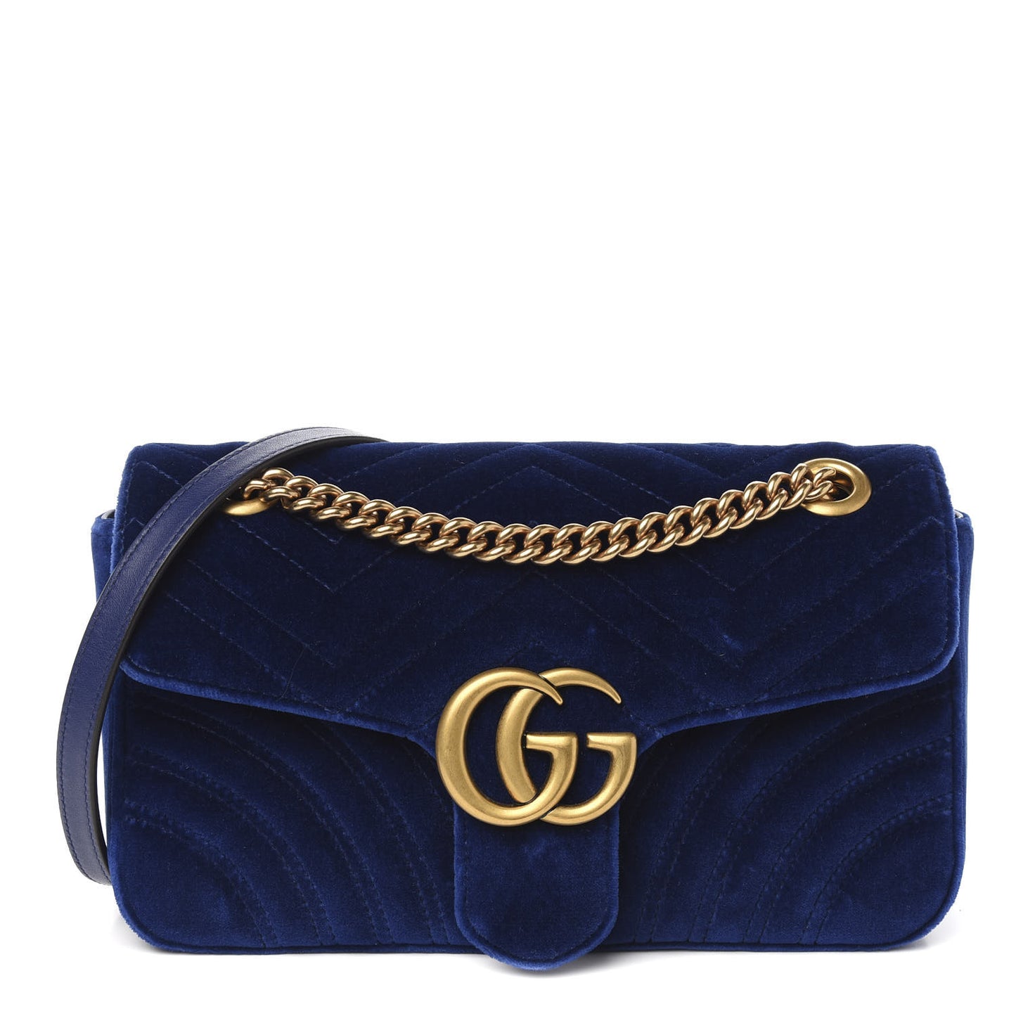 Velvet Matelasse Small GG Marmont Shoulder Bag Cobalt Blue