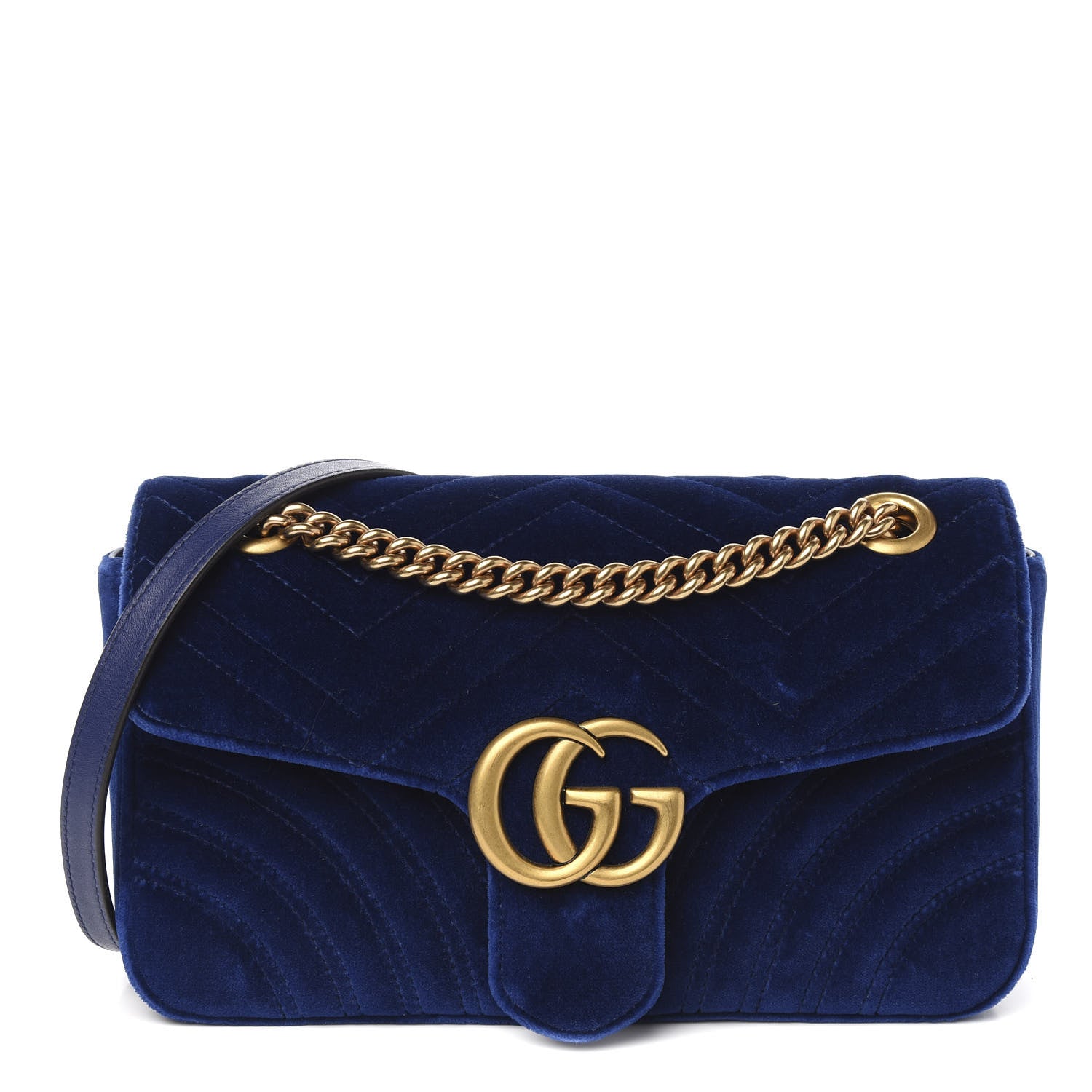Gucci Velvet Matelasse Small GG Marmont Shoulder Bag Cobalt Blue 1 of 9
