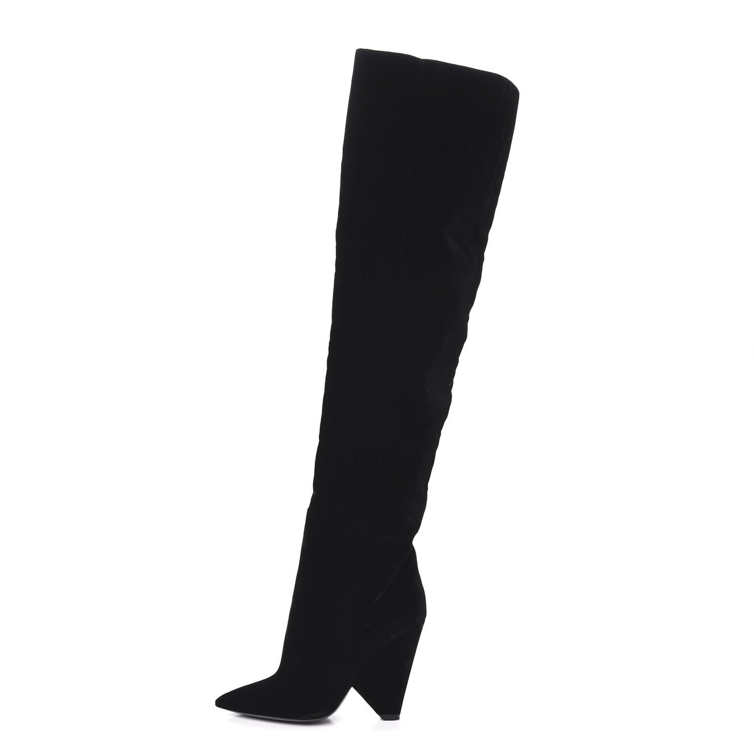 Saint Laurent Velvet Niki 105 Thigh High Boots 36.5 Black 1 of 8