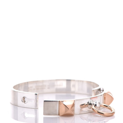 Hermes Sterling Silver 18K Rose Gold PM Collier De Chien Bracelet SH 4 of 6