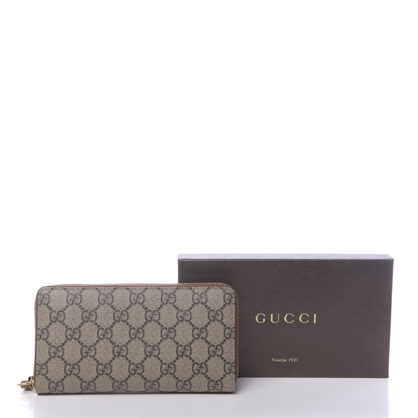 GG Supreme Monogram Cuoio Toscano Zip Around Wallet Beige Ebony Cuir