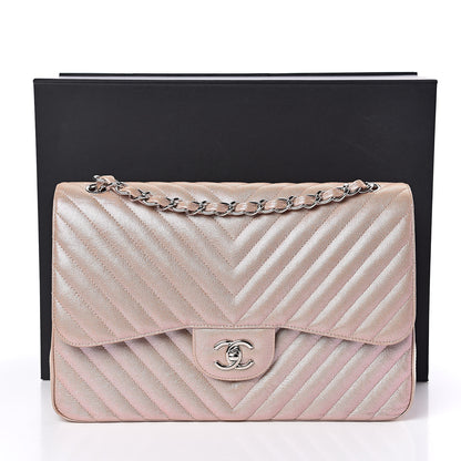 Chanel Metallic Caviar Chevron Quilted Jumbo Double Flap Light Gold 11 of 11