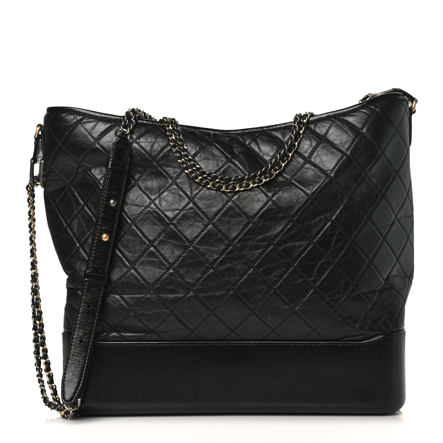 Aged Calfskin Quilted Maxi Gabrielle Hobo Black