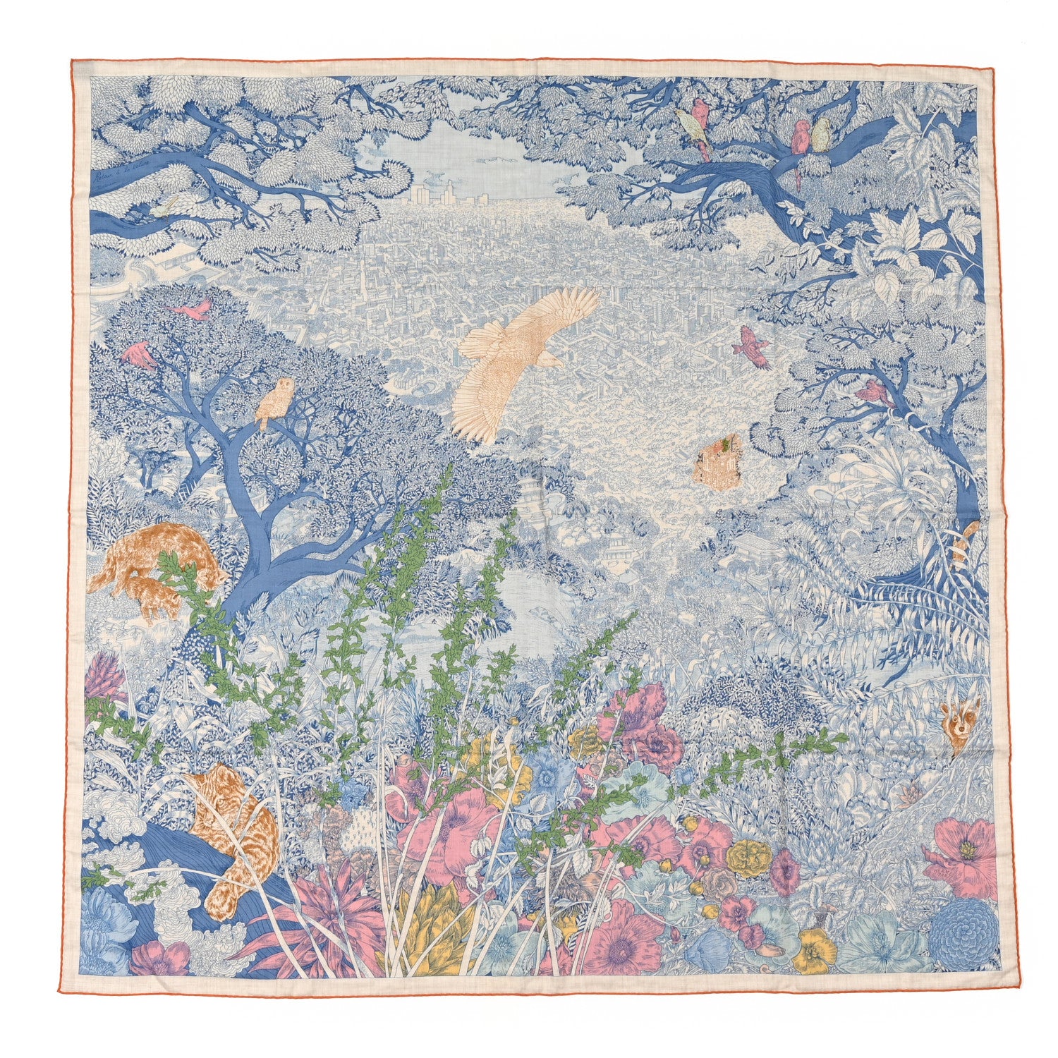 Hermes Cashmere Silk Retour a la Nature 140 Bleu Jean Rose Vert 1 of 4