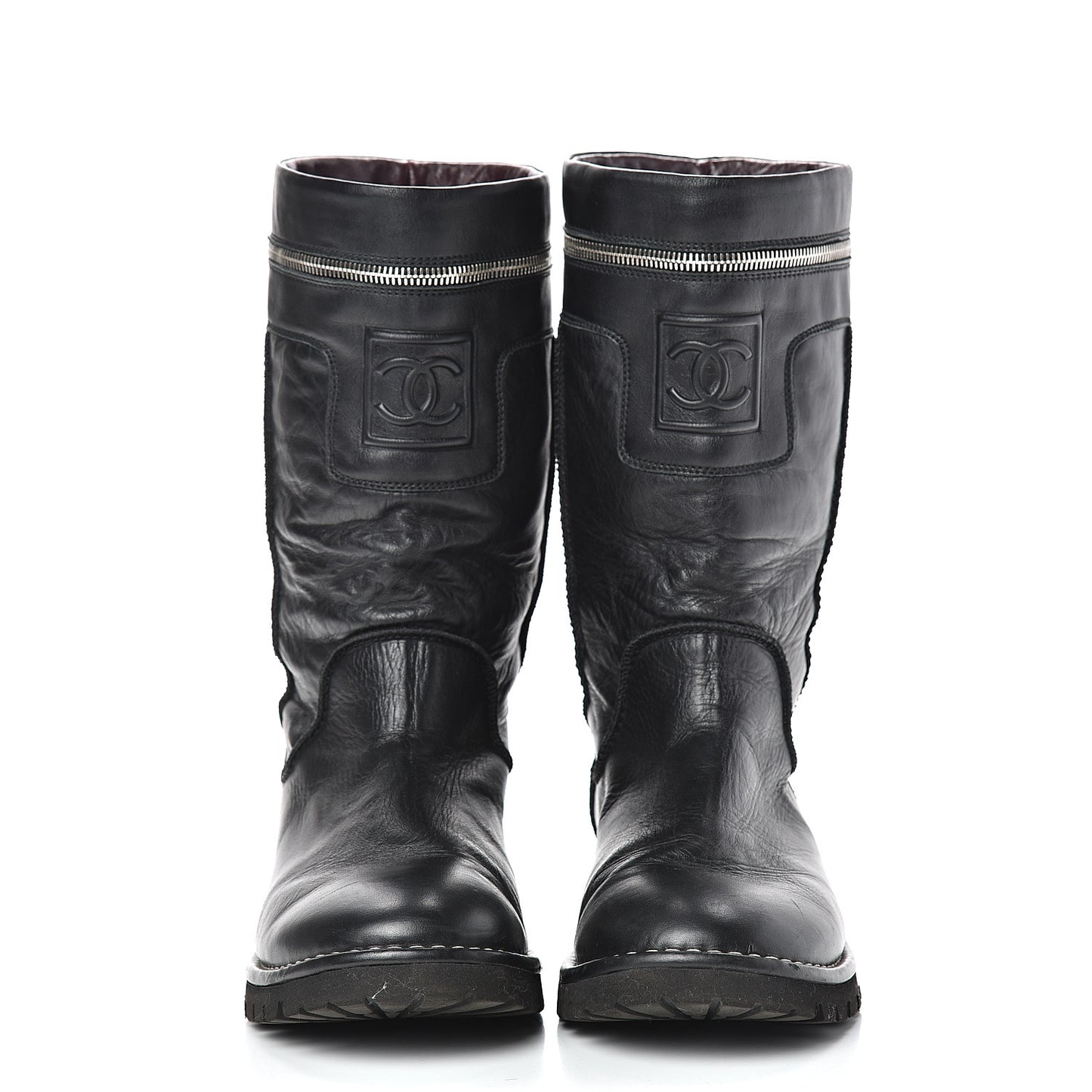 Calfskin Motorcycle Zipper Boots 41 Black