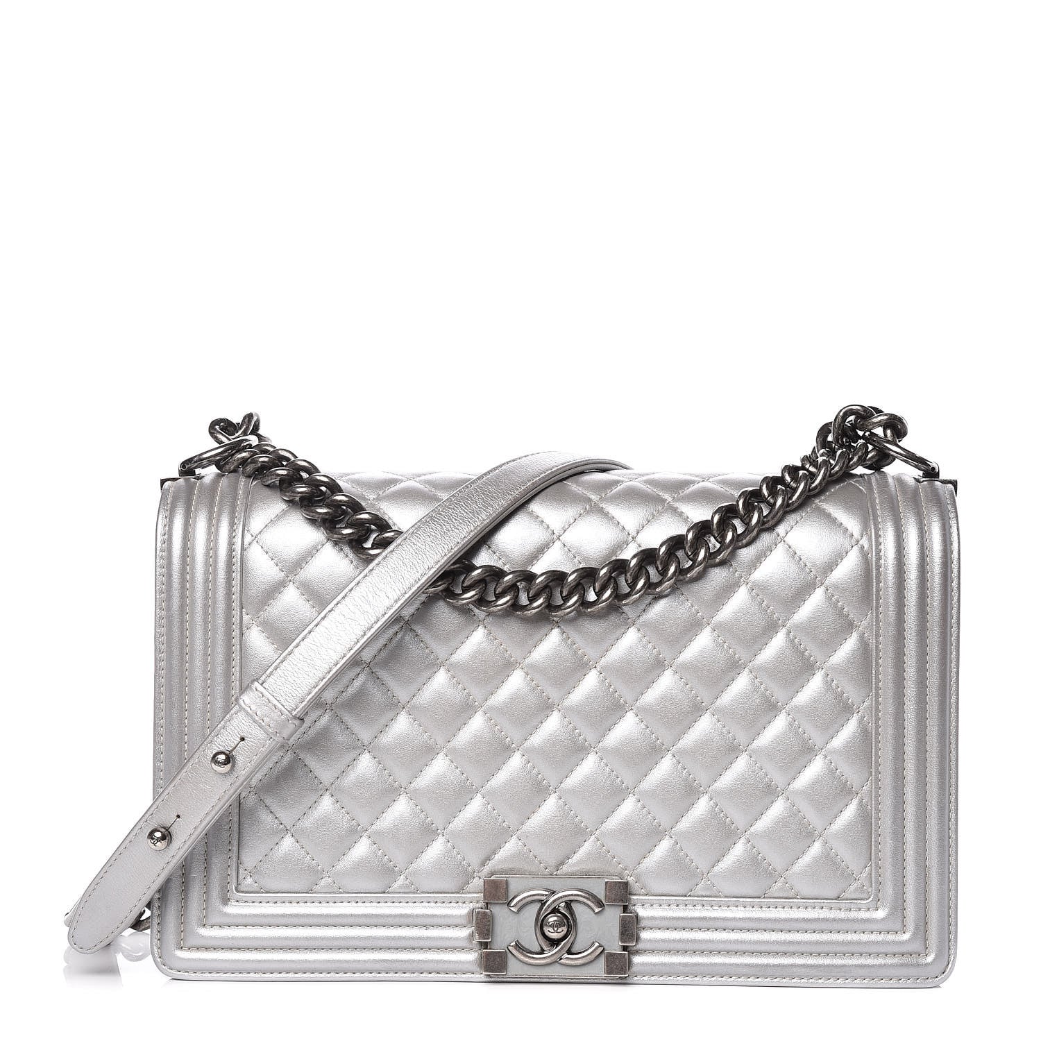 Chanel Metallic Calfskin Quilted New Medium Boy Flap Silver 1 of 14