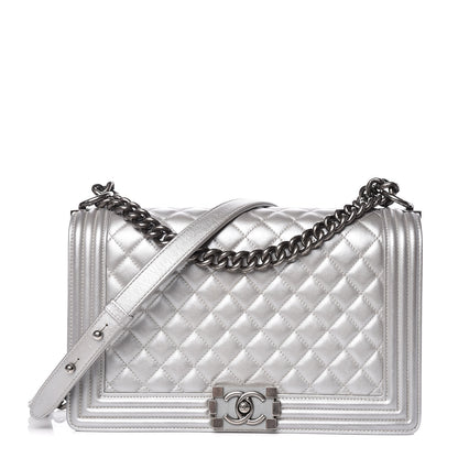 Chanel Metallic Calfskin Quilted New Medium Boy Flap Silver 1 of 14
