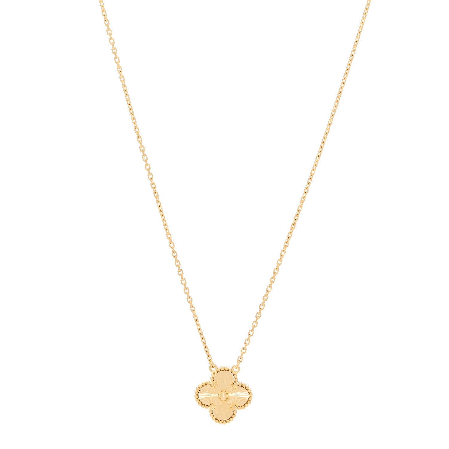Van Cleef & Arpels 18K Yellow Gold Guilloche Vintage Alhambra Pendant Necklace 1 of 6