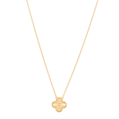 Van Cleef & Arpels 18K Yellow Gold Guilloche Vintage Alhambra Pendant Necklace 1 of 6