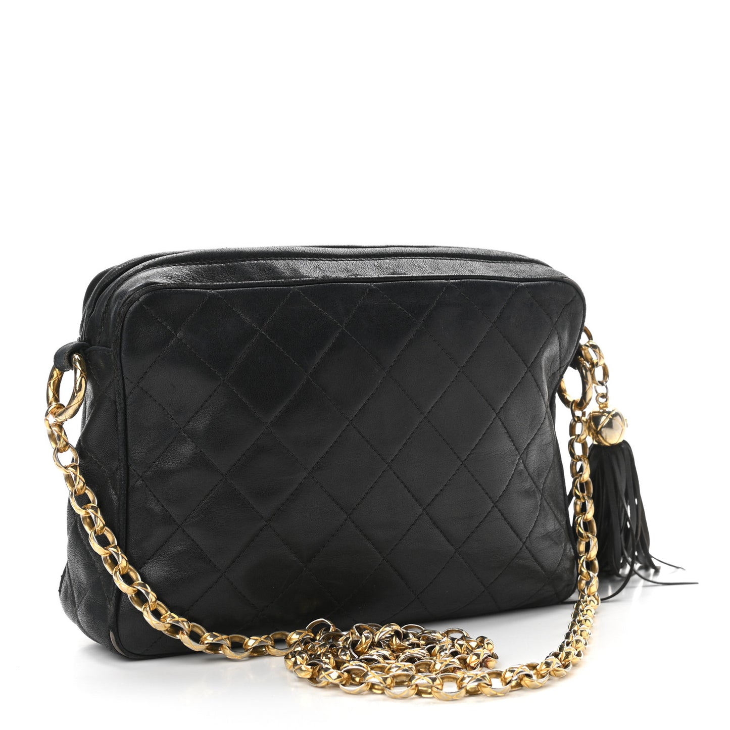 Lambskin Quilted CC Tassel Camera Case Black