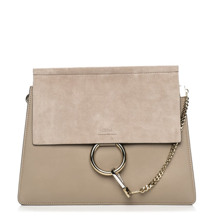 Chloe Calfskin Suede Medium Faye Shoulder Bag Motty Grey 1 of 7