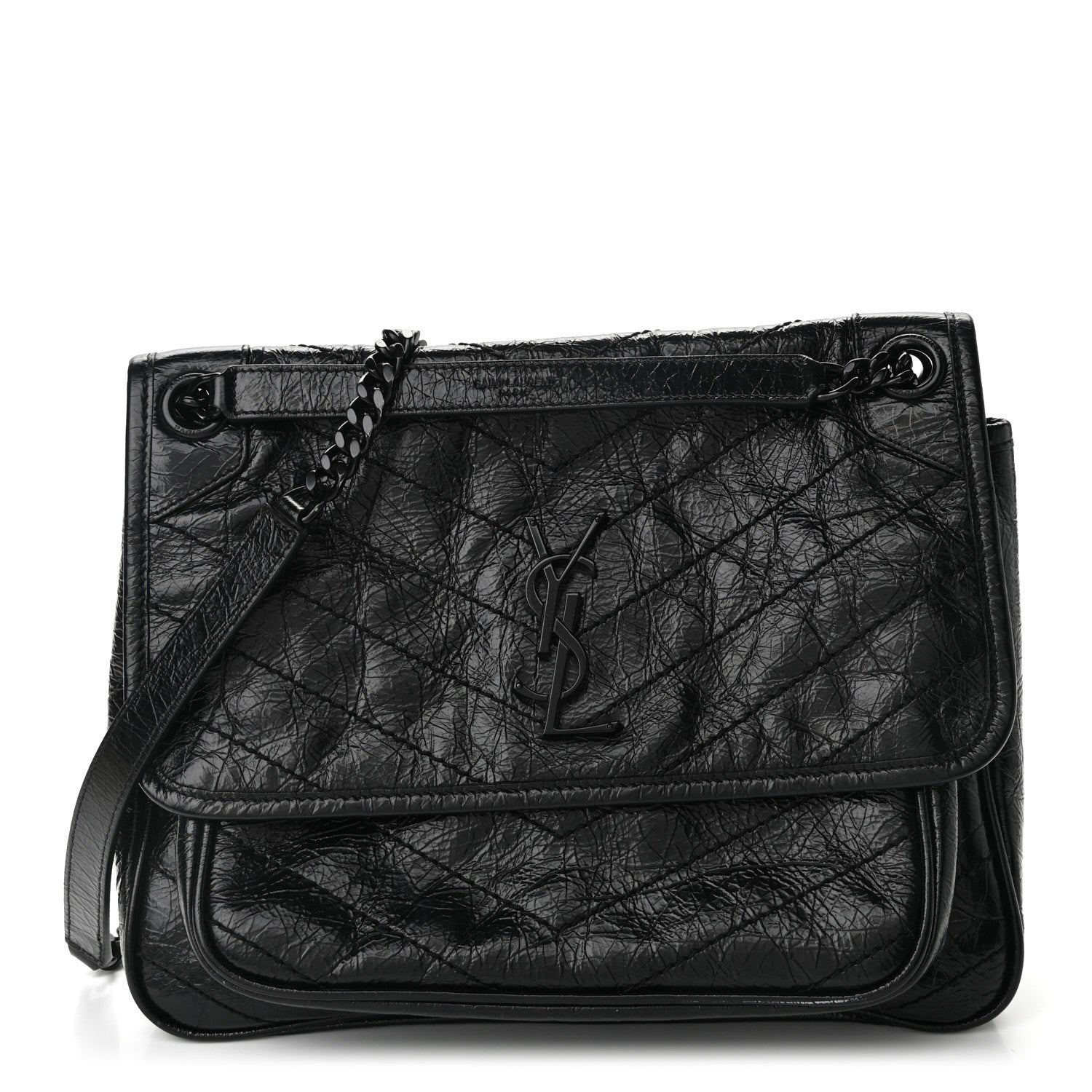 Saint Laurent Crinkled Calfskin Matelasse Monogram Medium Niki Chain Satchel Black 1 of 10