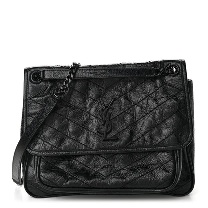 Saint Laurent Crinkled Calfskin Matelasse Monogram Medium Niki Chain Satchel Black 1 of 10
