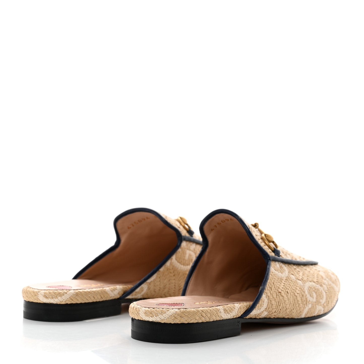 Raffia Malaga Kid GG Monogram Chevron Horsebit Womens Princetown Slippers 39 Natural Mystic White Blue Agata