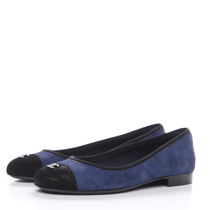 Chanel Suede Cap Toe CC Ballerina Flats 35.5 Blue Black 3 of 10