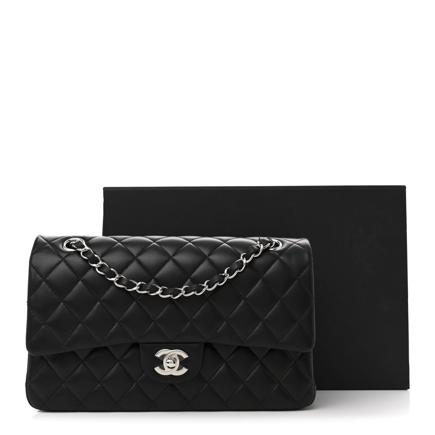 Lambskin Quilted Medium Double Flap Black
