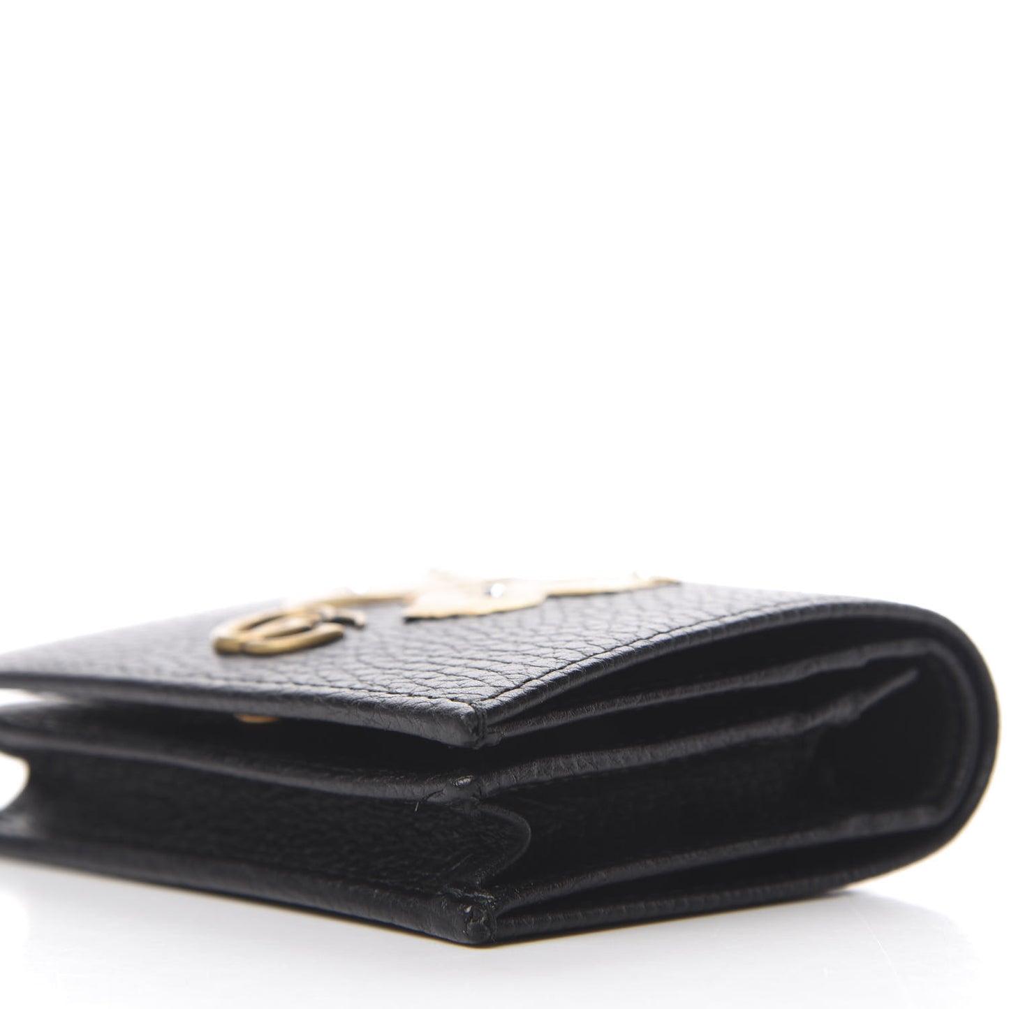Pebbled Calfskin Butterfly Card Case Black