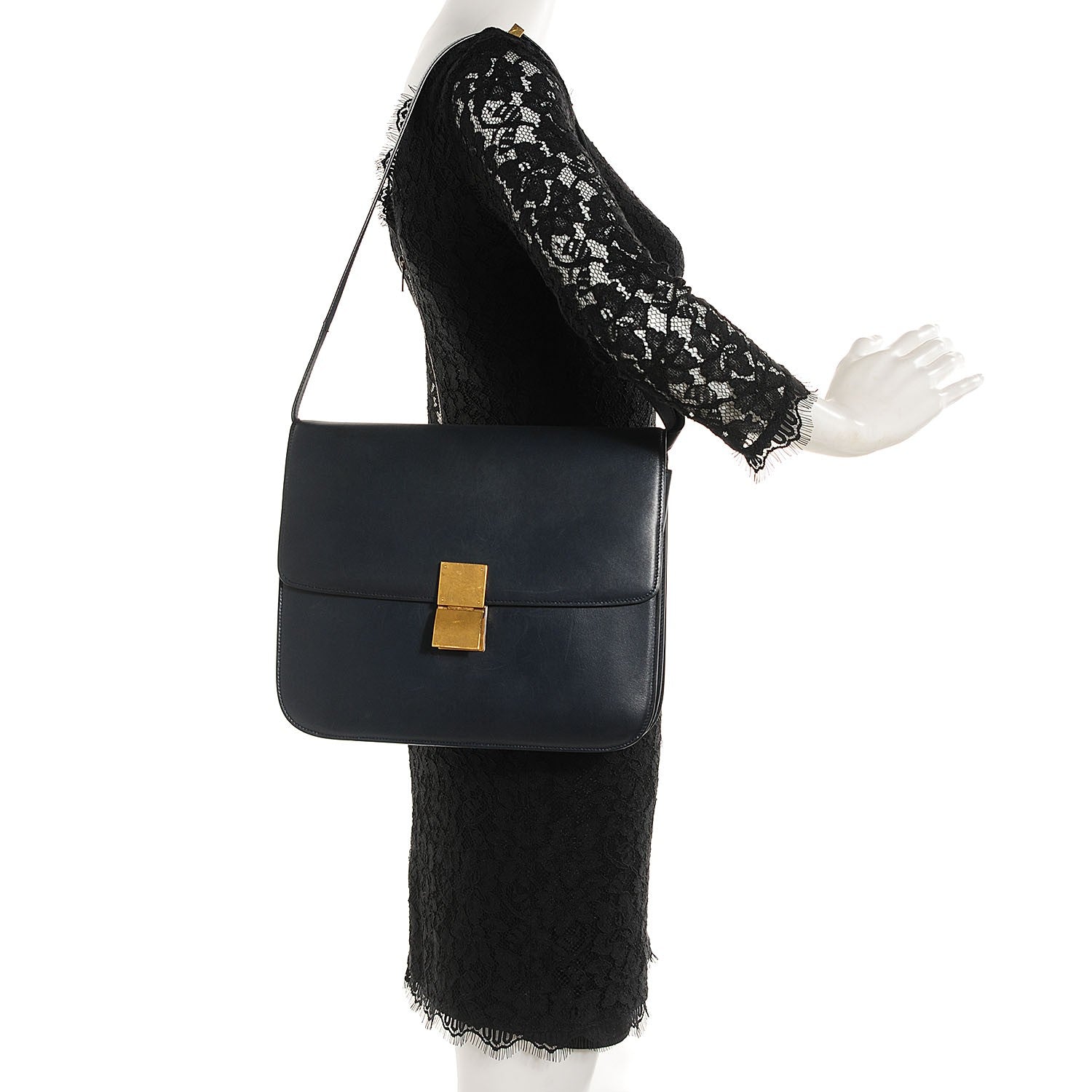 Celine Smooth Calfskin Large Classic Box Flap Bag Navy 2 of 10