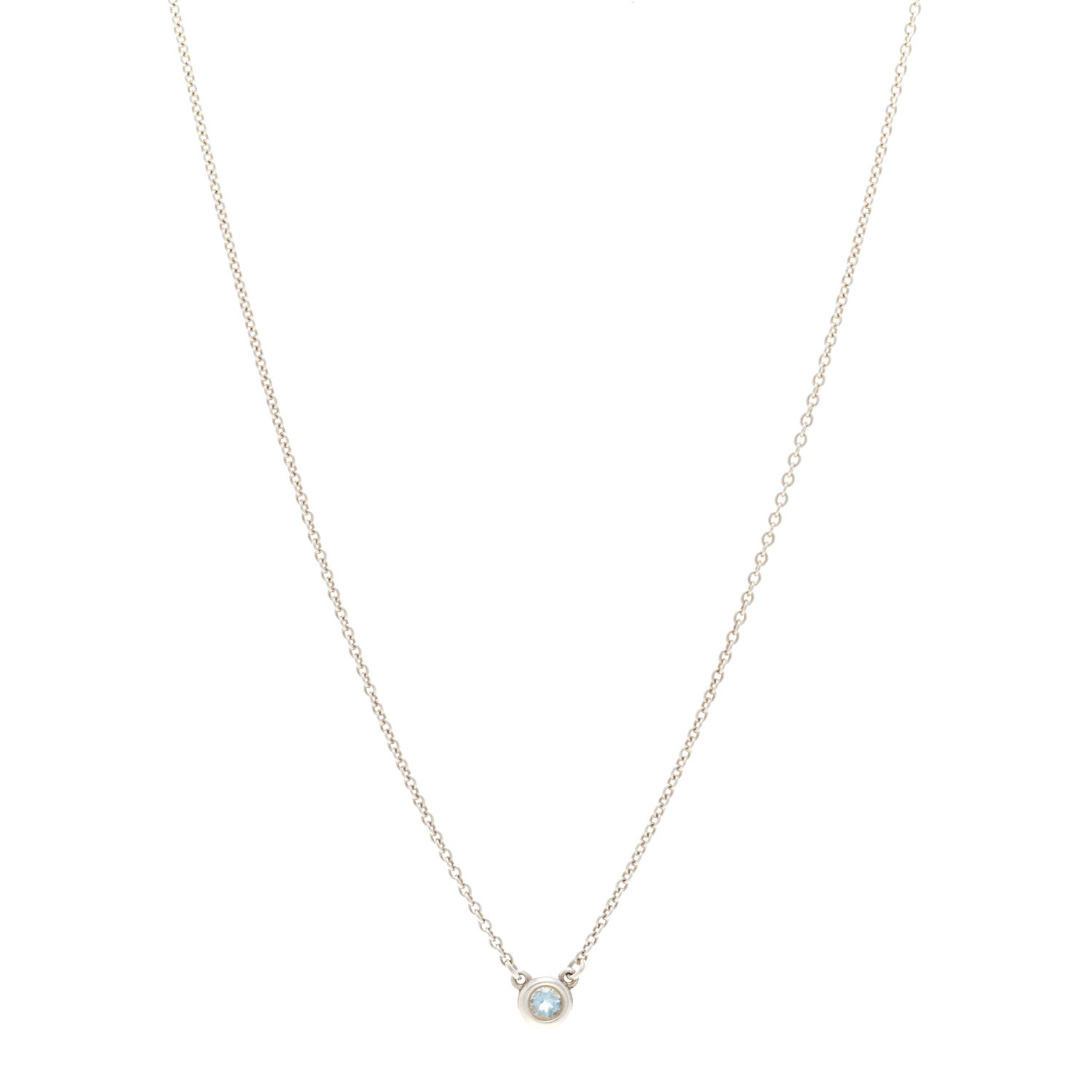 Tiffany Sterling Silver Aquamarine .06ct Elsa Peretti Color by the Yard Pendant Necklace 1 of 4