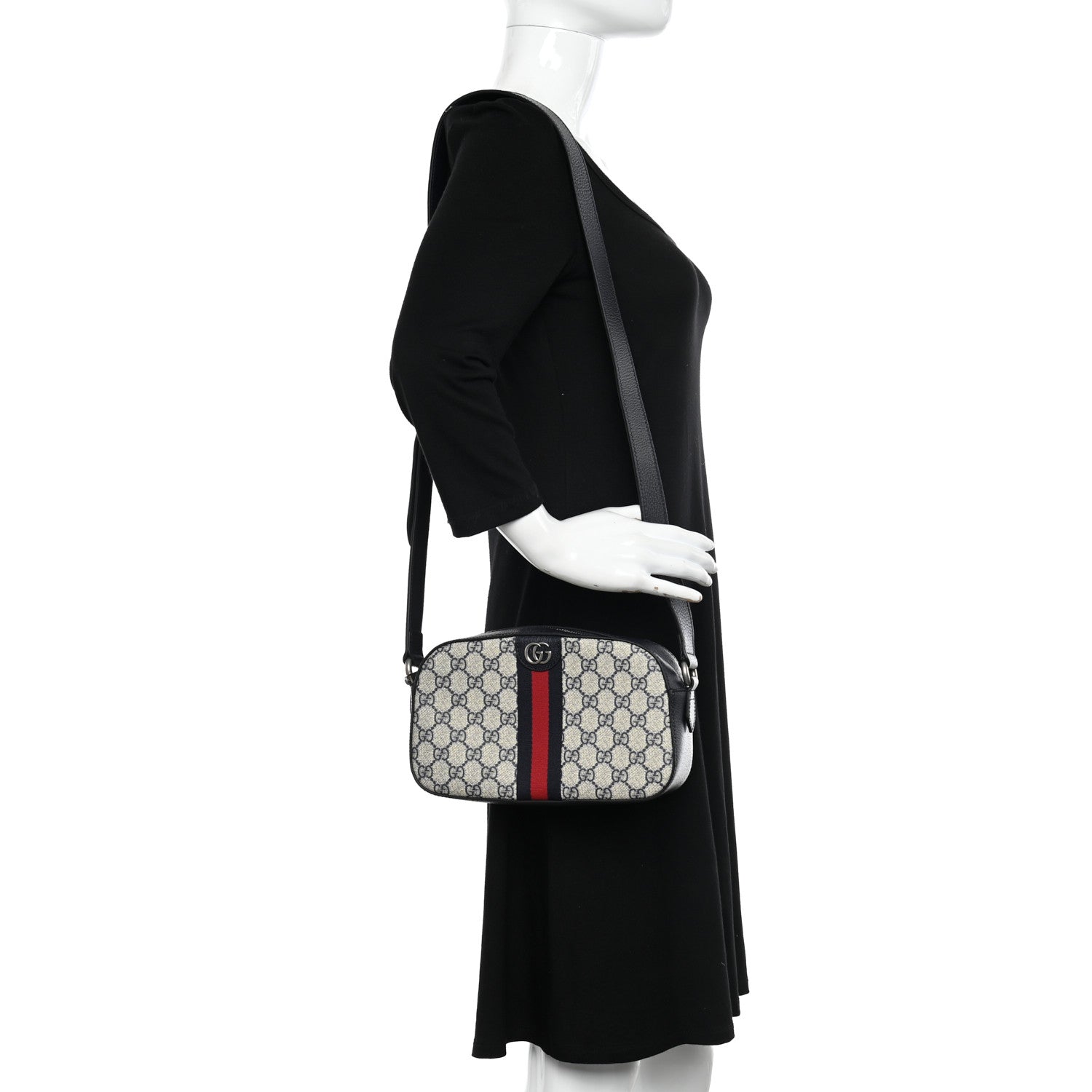 Gucci GG Supreme Monogram Textured Dollar Calfskin Web Small Ophidia Camera Bag Beige Blue 2 of 10