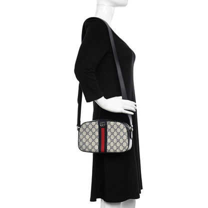 Gucci GG Supreme Monogram Textured Dollar Calfskin Web Small Ophidia Camera Bag Beige Blue 2 of 10