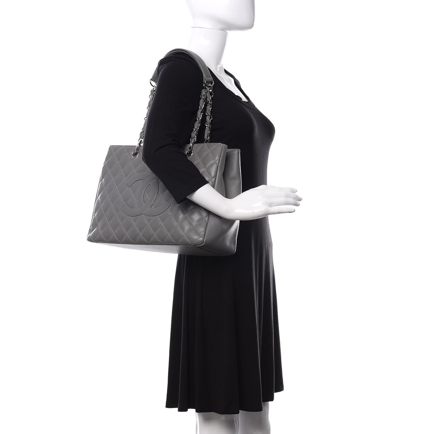 Caviar Quilted Grand Shopping Tote GST Grey