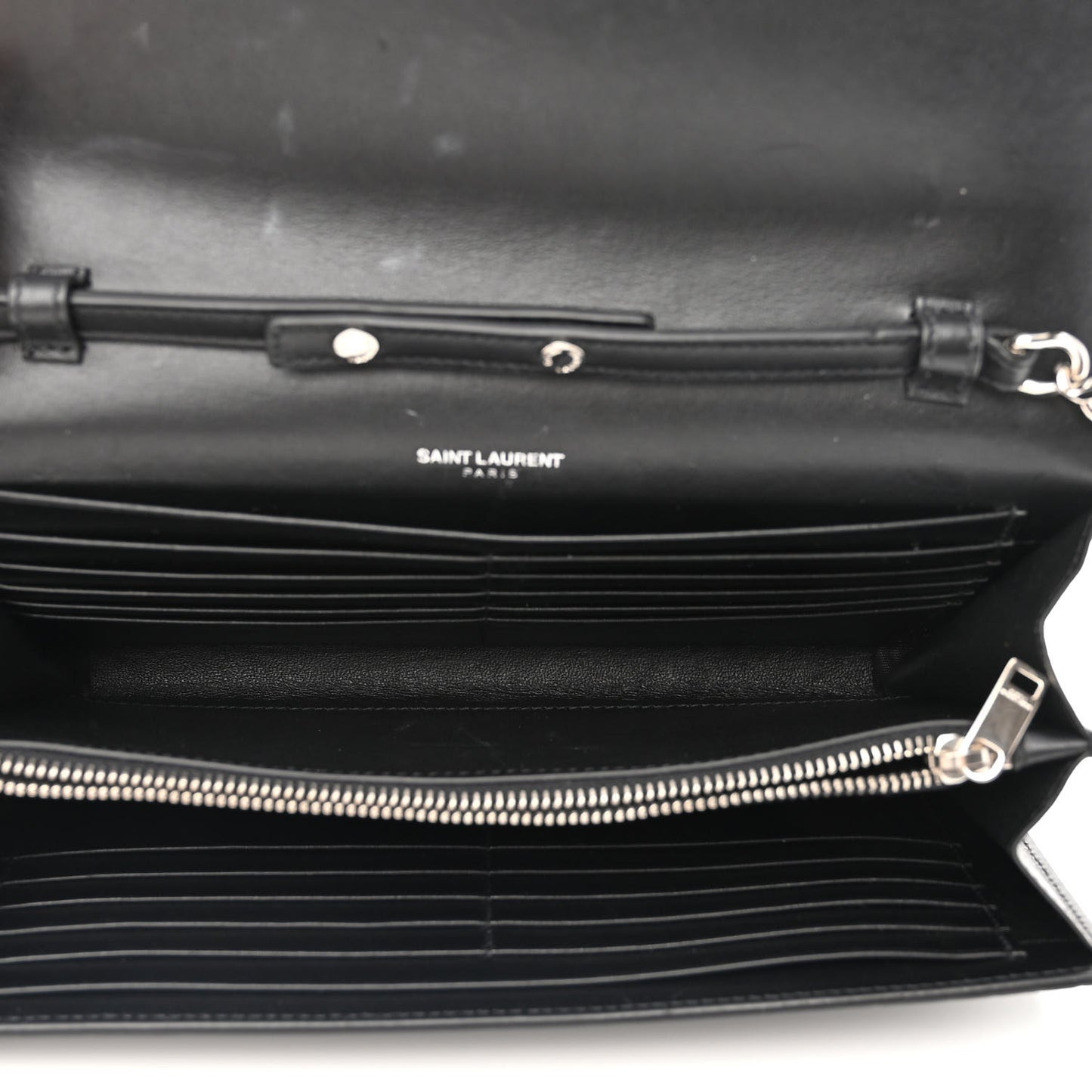 Calfskin Crocodile Embossed Monogram Chain Wallet Black