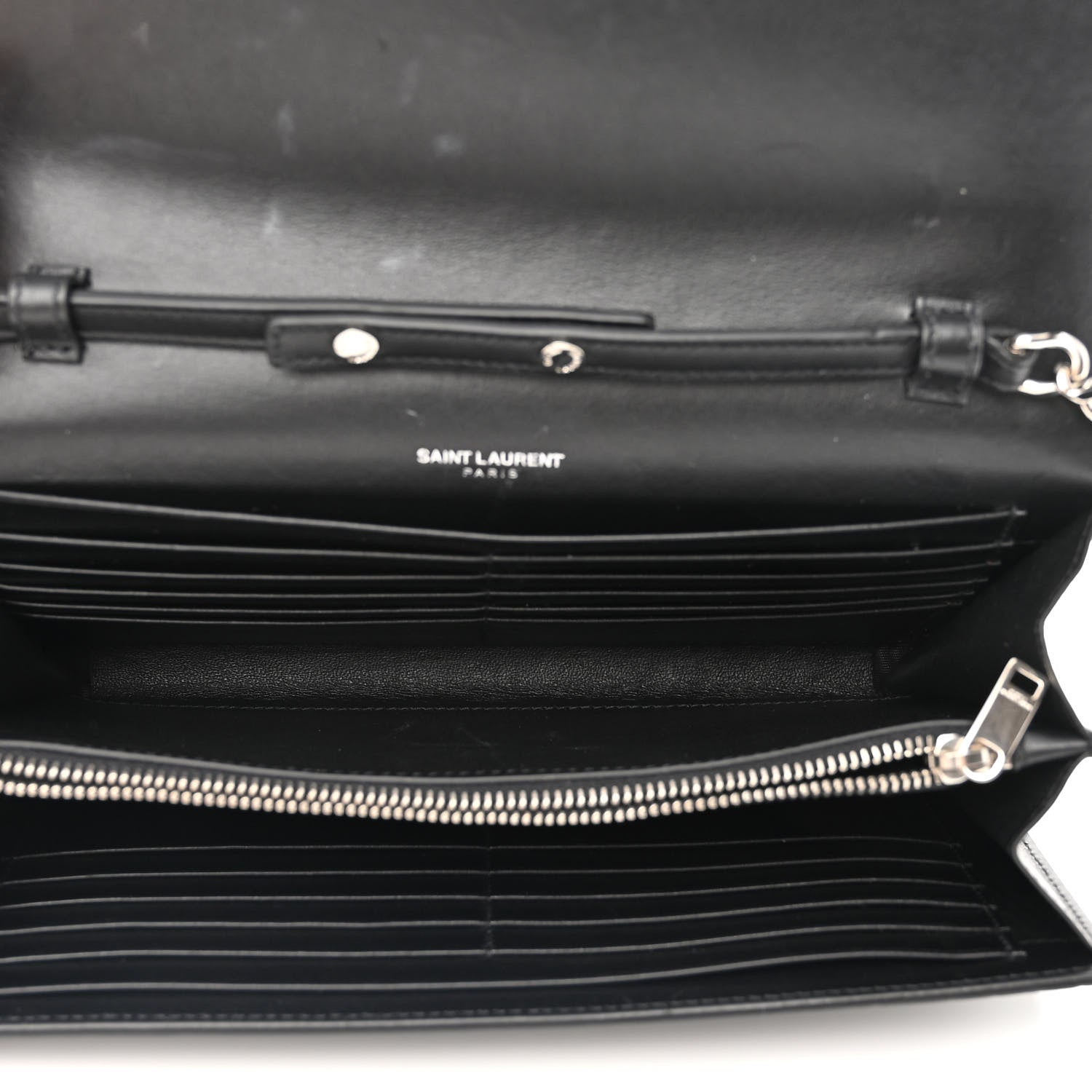 Saint Laurent Calfskin Crocodile Embossed Monogram Chain Wallet Black 5 of 12