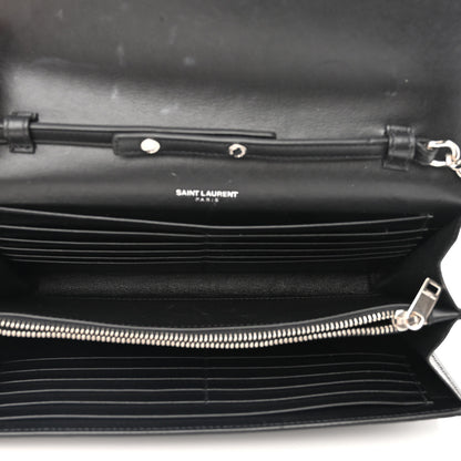Saint Laurent Calfskin Crocodile Embossed Monogram Chain Wallet Black 5 of 12