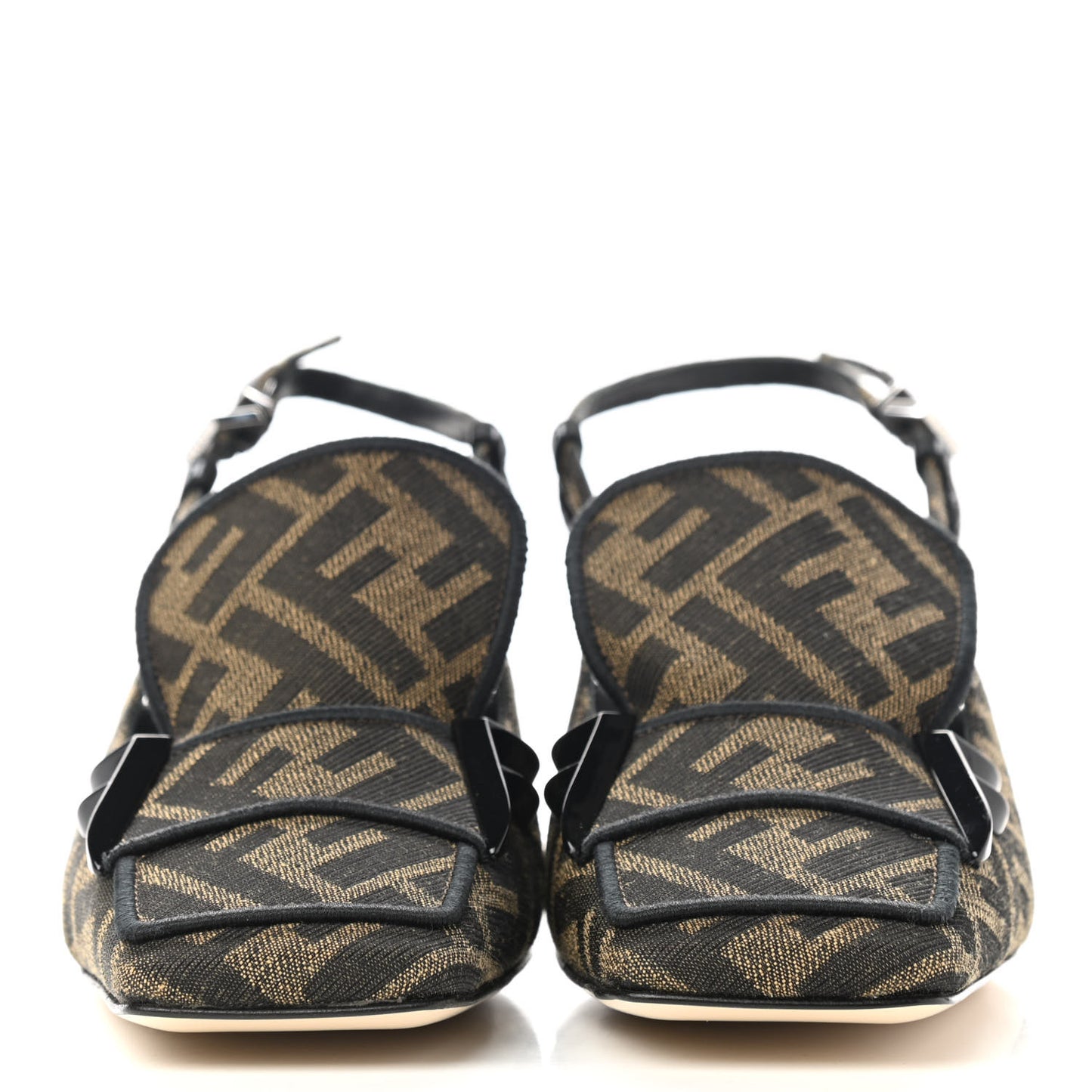 Jacquard FFreedom Decollete Slingback Square Toe Pumps 36.5 Tobacco