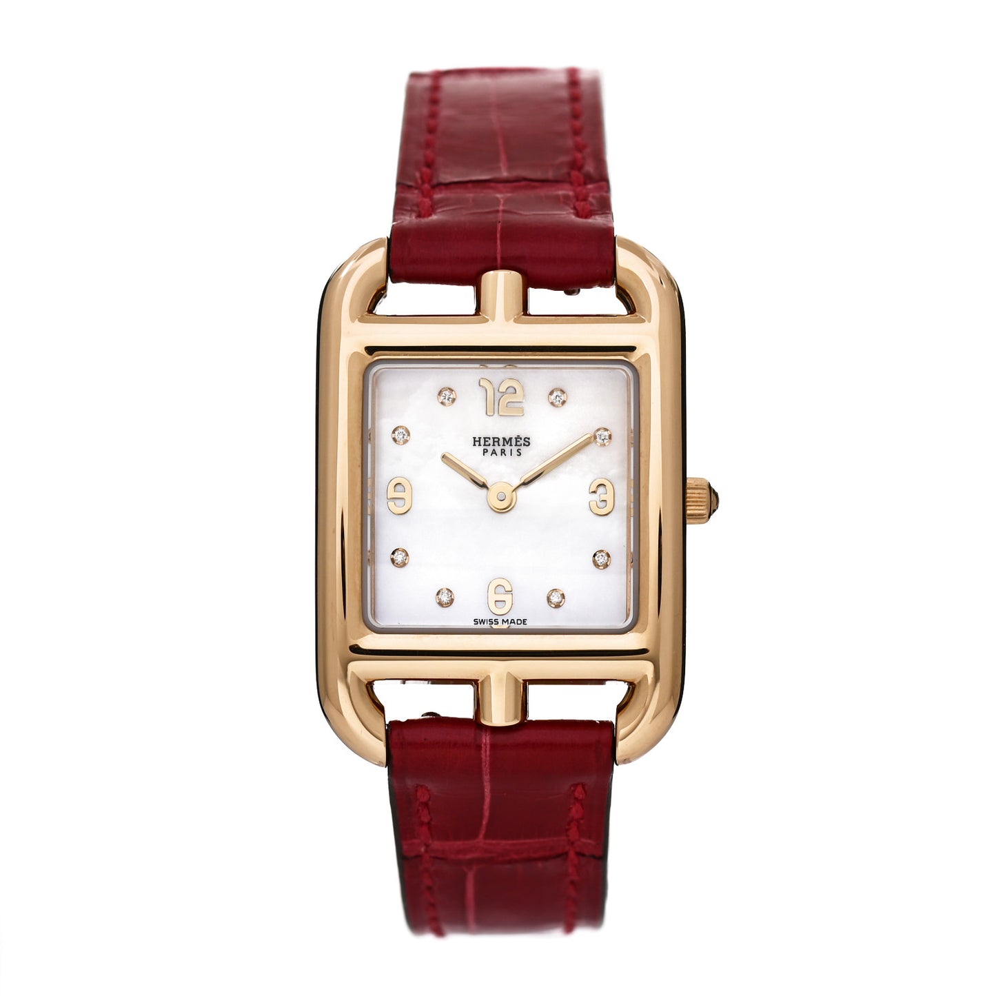 18K Rose Gold Alligator Diamond Mother of Pearl 23mm Cape Cod Quartz Watch Braise
