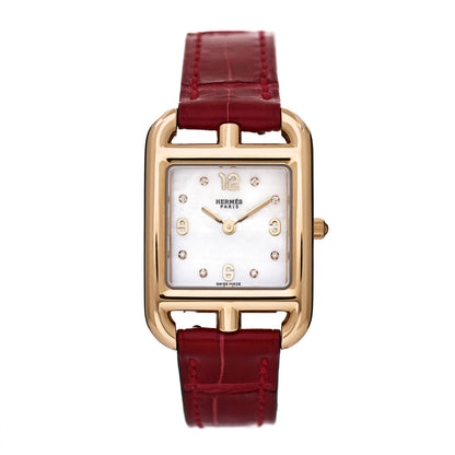 Hermes 18K Rose Gold Alligator Diamond Mother of Pearl 23mm Cape Cod Quartz Watch Braise 1 of 5