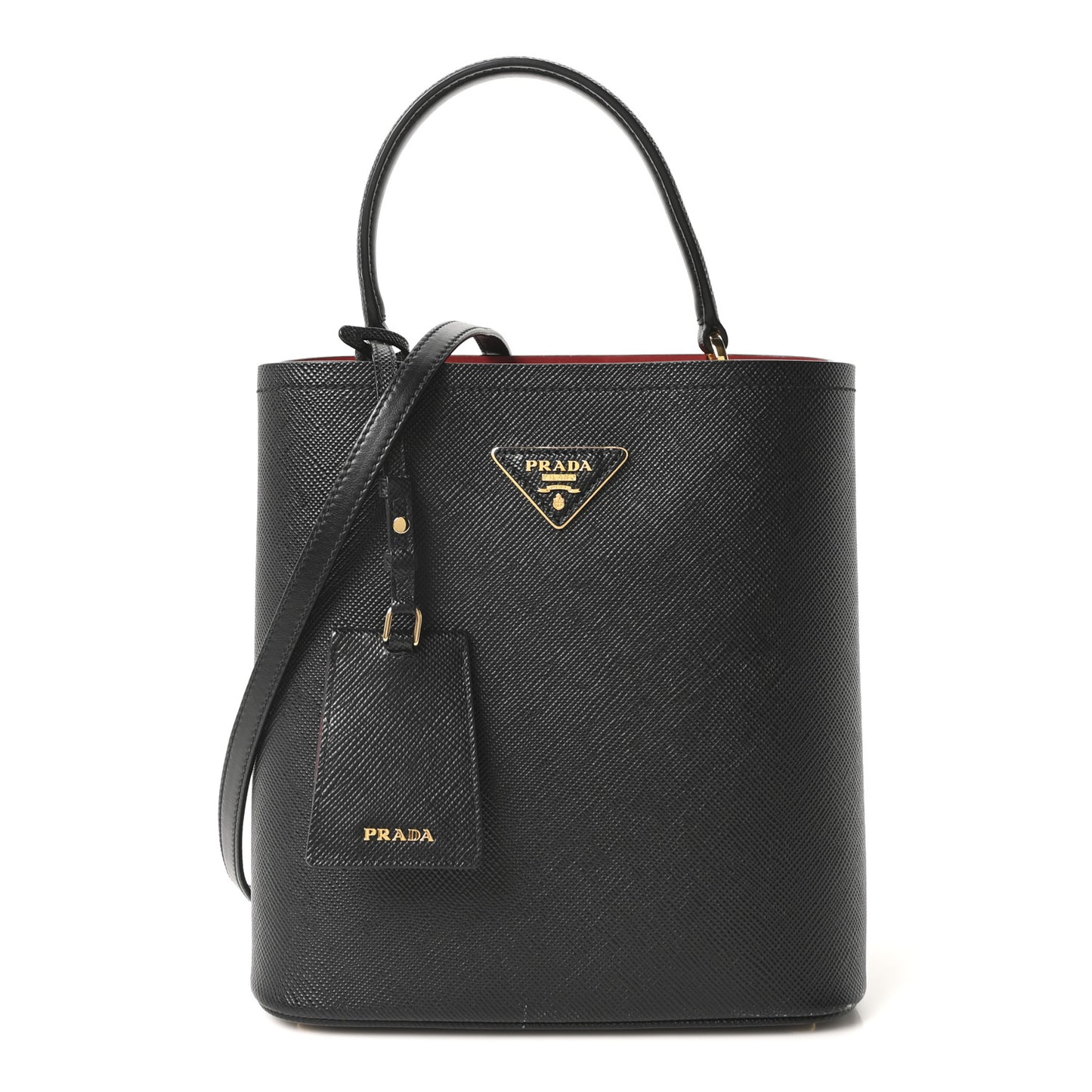 Saffiano Cuir Medium Panier Bucket Bag Black Fuoco
