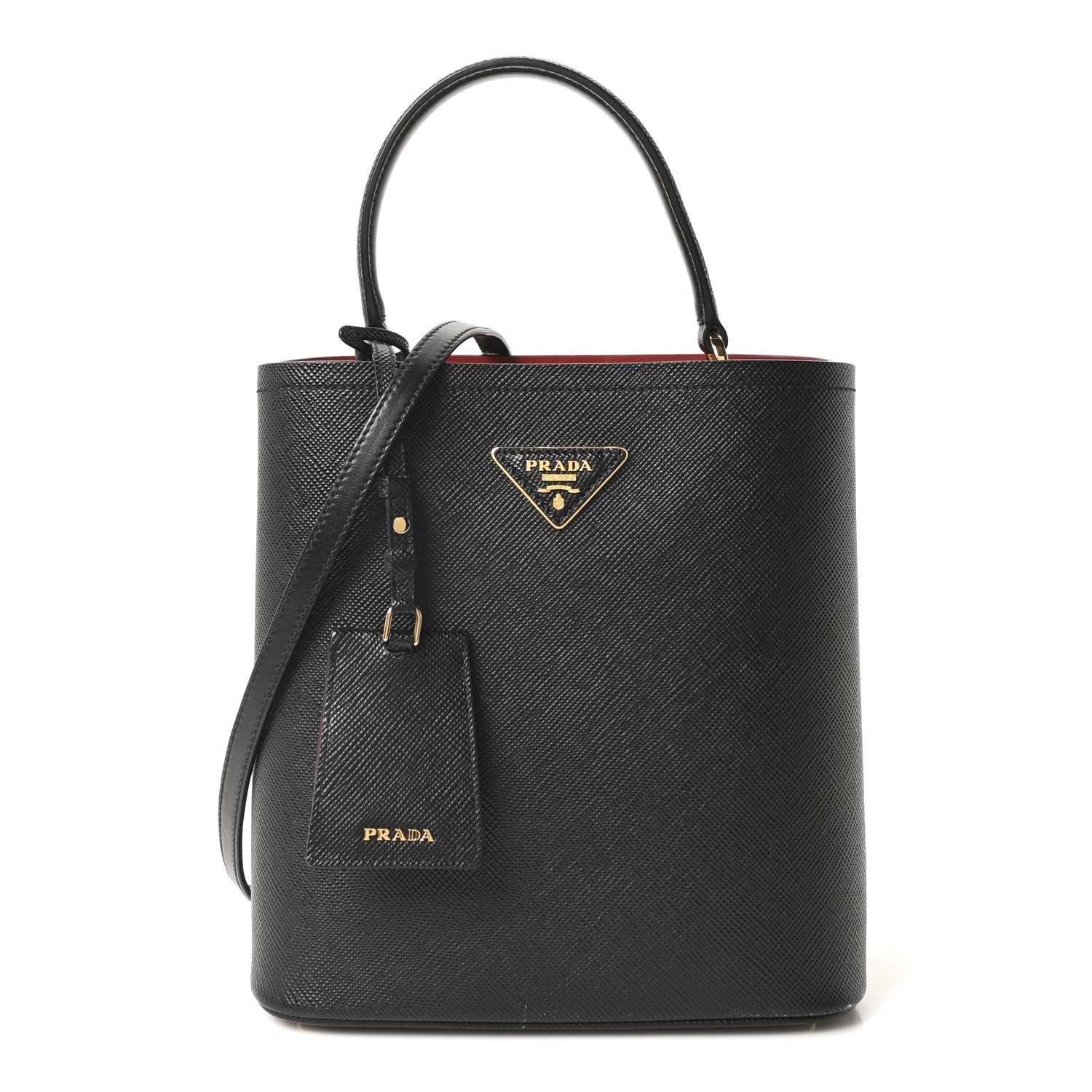 Prada Saffiano Cuir Medium Panier Bucket Bag Black Fuoco 1 of 9