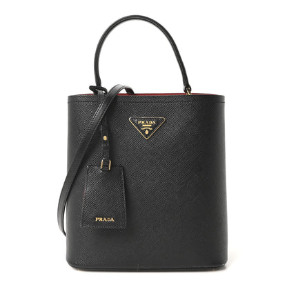 Prada Saffiano Cuir Medium Panier Bucket Bag Black Fuoco 1 of 9