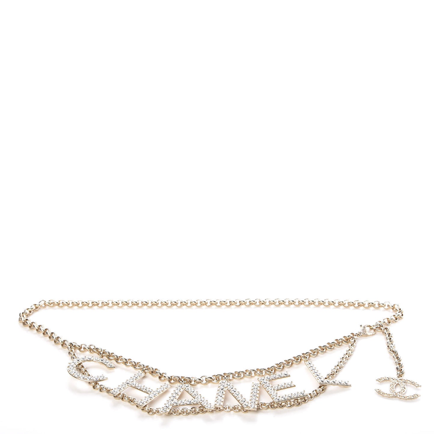 Metal Crystal 90's Icon Logo Chain Belt Gold