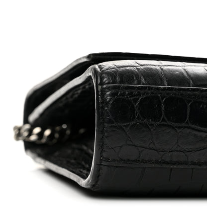 Saint Laurent Calfskin Crocodile Embossed Medium Classic Monogram Kate Tassel Satchel Black 9 of 13