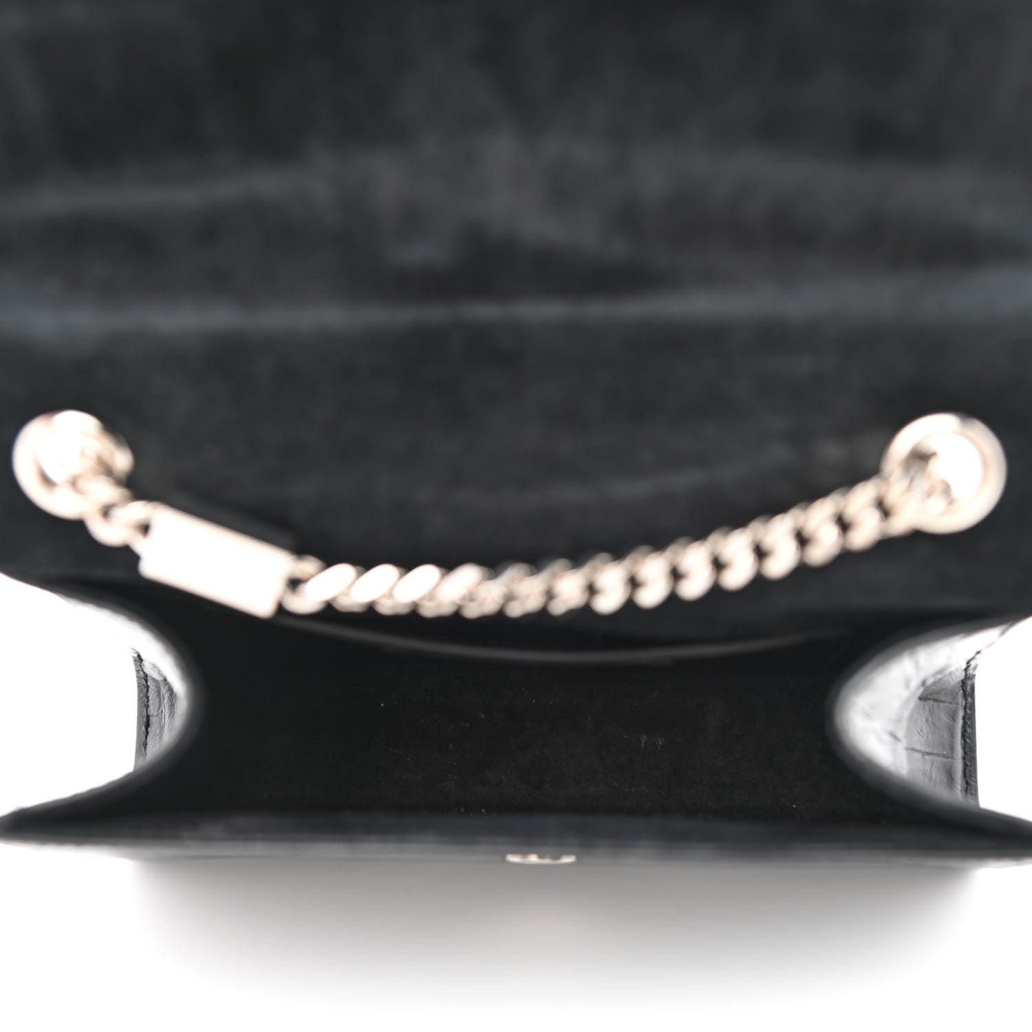 Saint Laurent Calfskin Crocodile Embossed Small Classic Monogram Kate Tassel Satchel Black 5 of 11