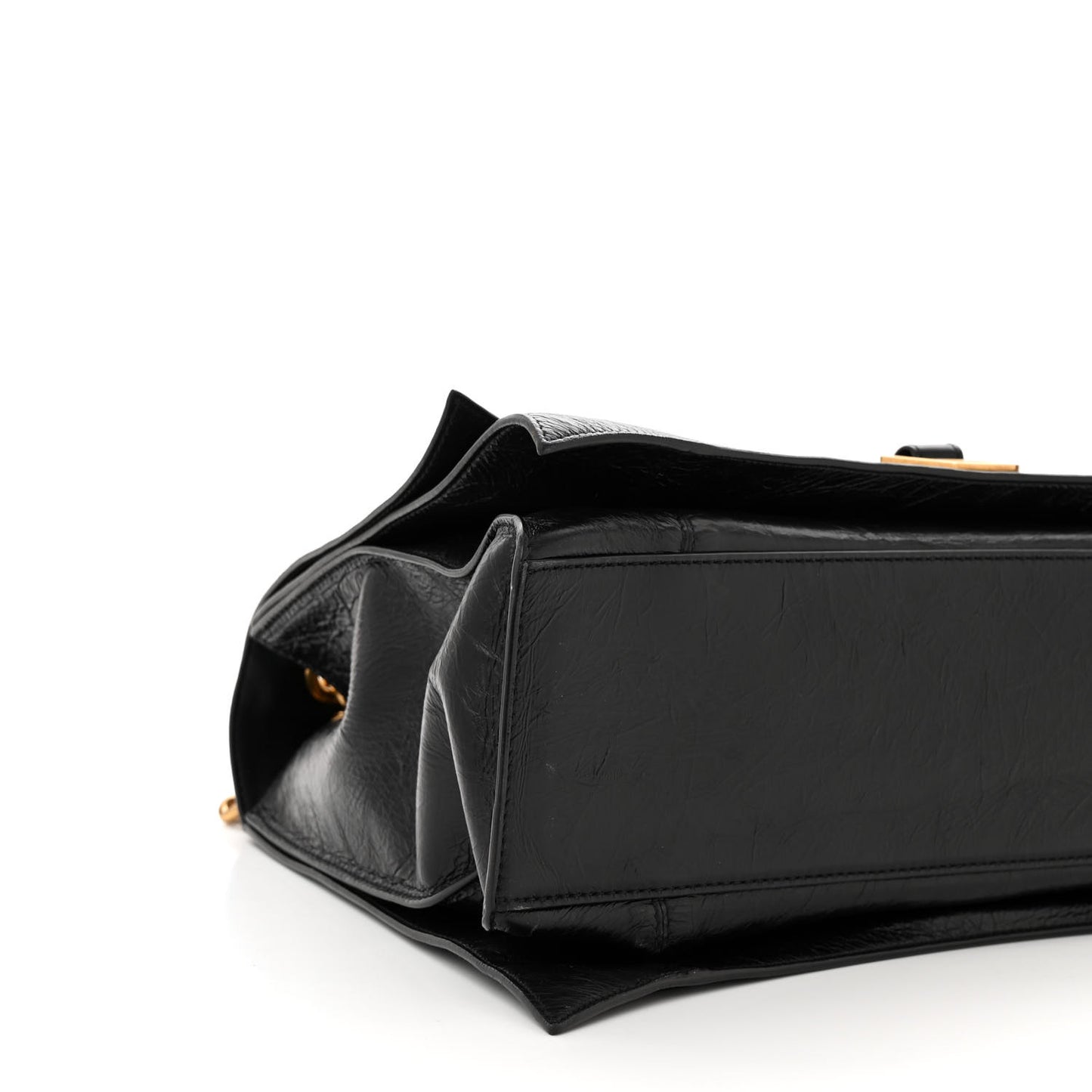 Crushed Calfskin Large Crush Chain Bag Black