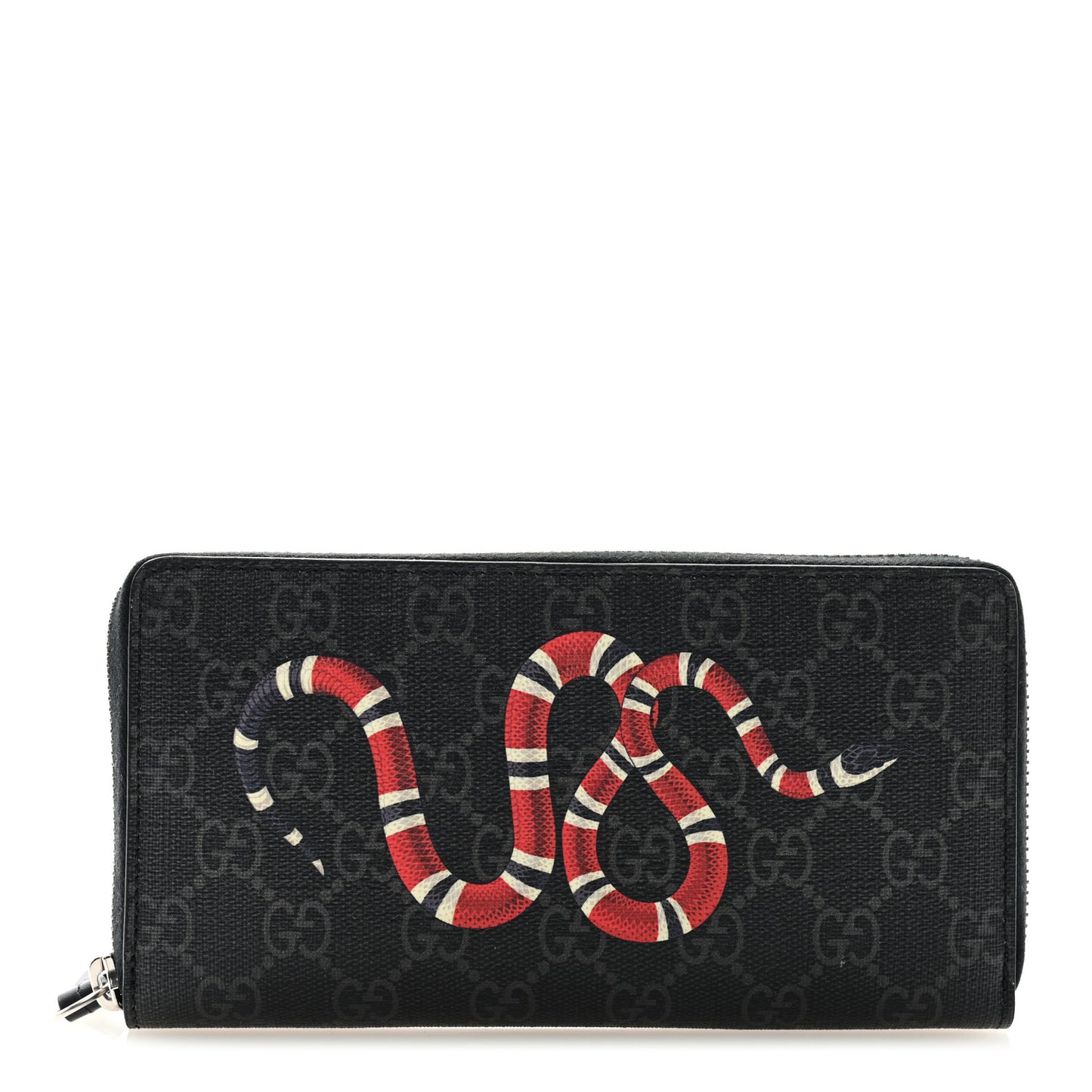 GG Supreme Monogram Kingsnake Zip Around Wallet Black Grey