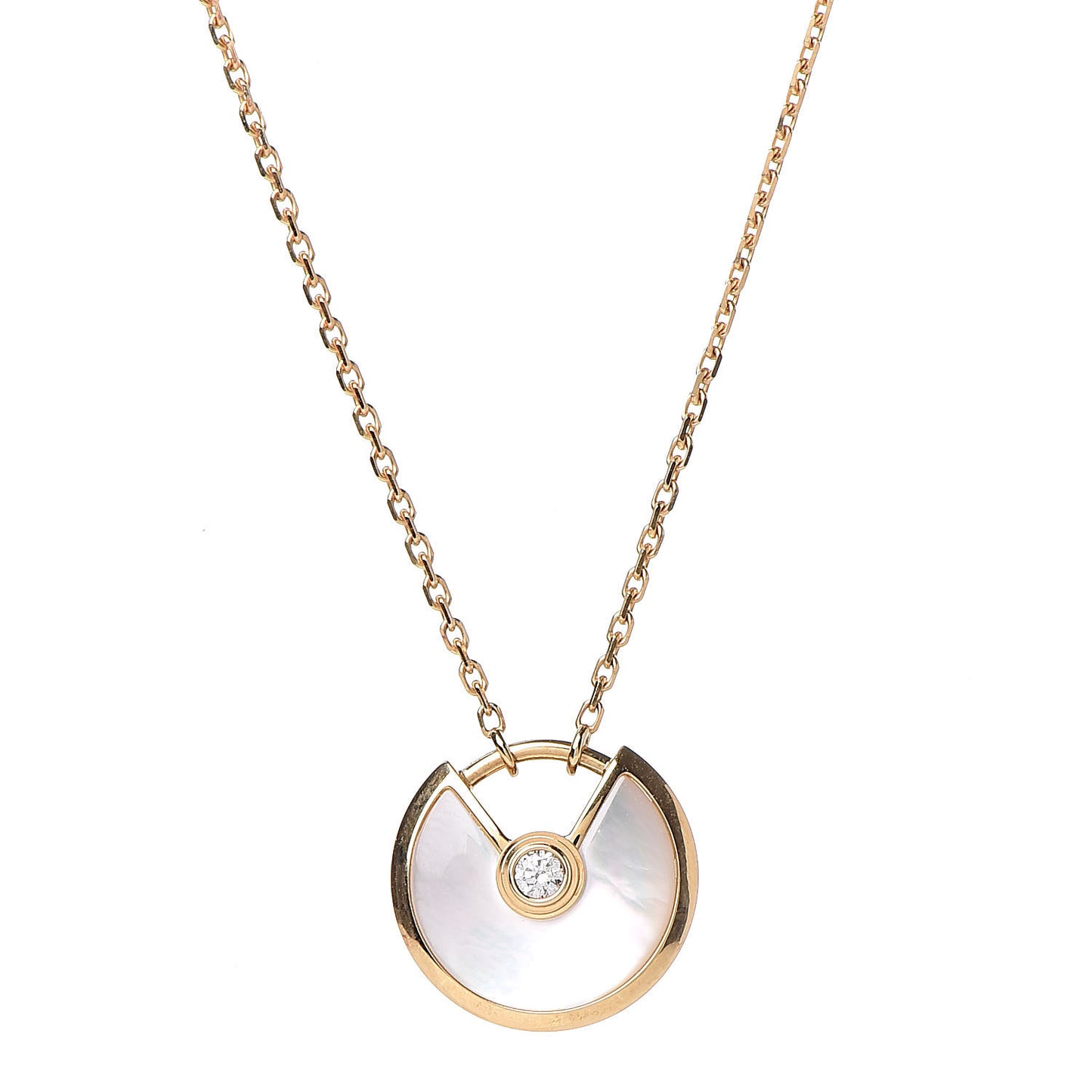 18K Yellow Gold Diamond Mother of Pearl XS Amulette de Cartier Pendant Necklace