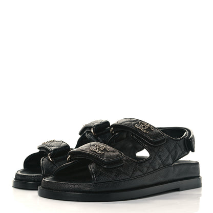 Chanel Grained Calfskin Velcro Dad Sandals 36 Black 3 of 9
