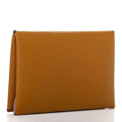 Hermes Chevre Mysore Verso Calvi Duo Card Case Caramel Mauve Sylvestre 3 of 7