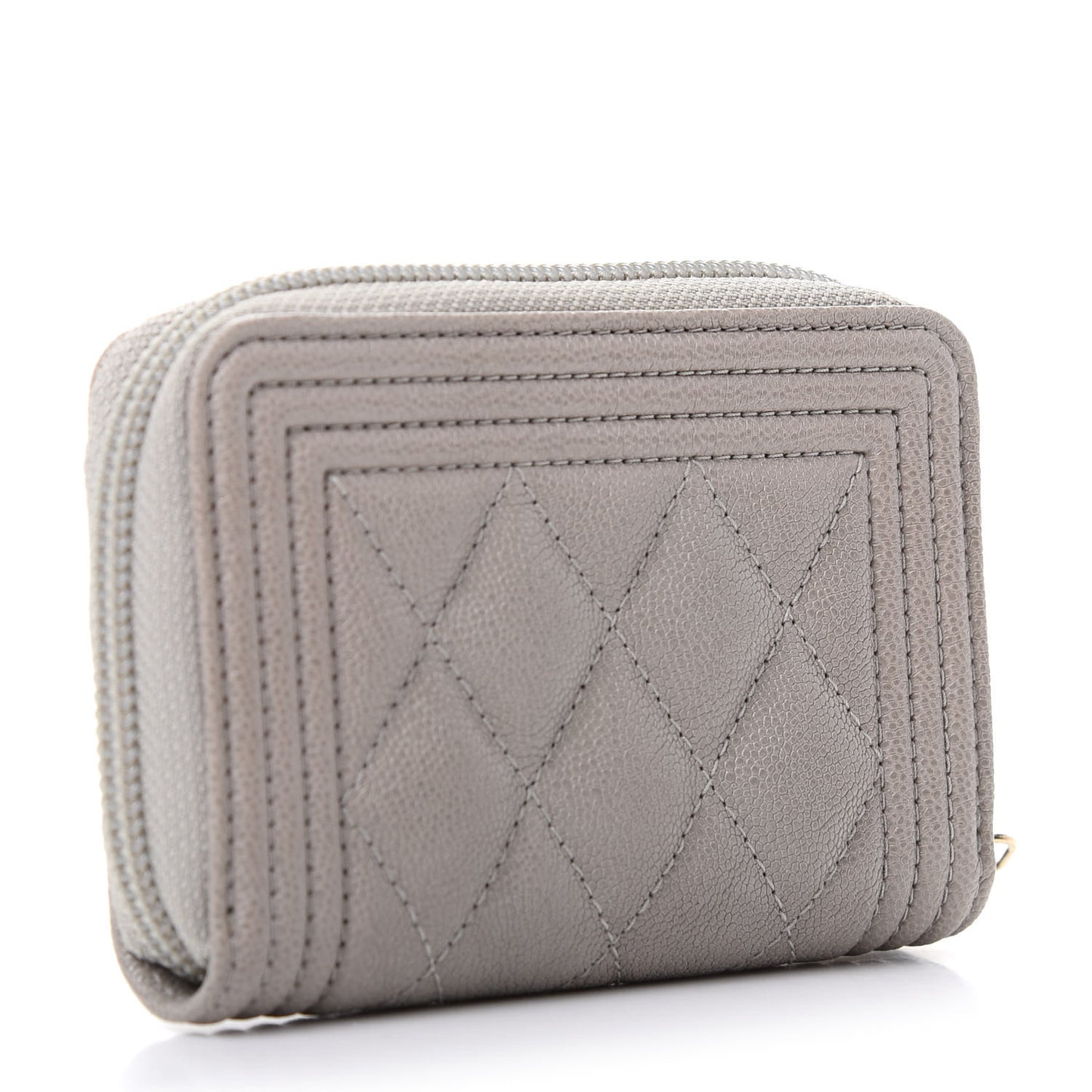 Caviar Quilted Boy Zip Around Coin Purse Wallet Grey