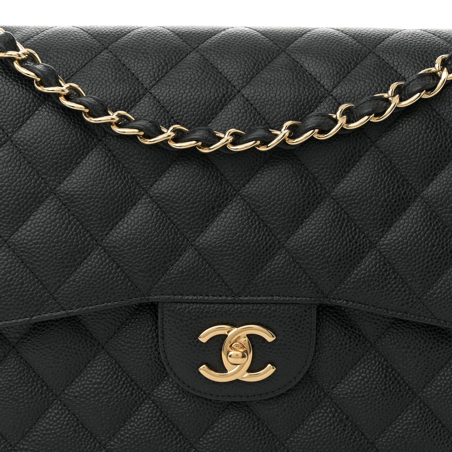 Caviar Quilted Jumbo Double Flap Black