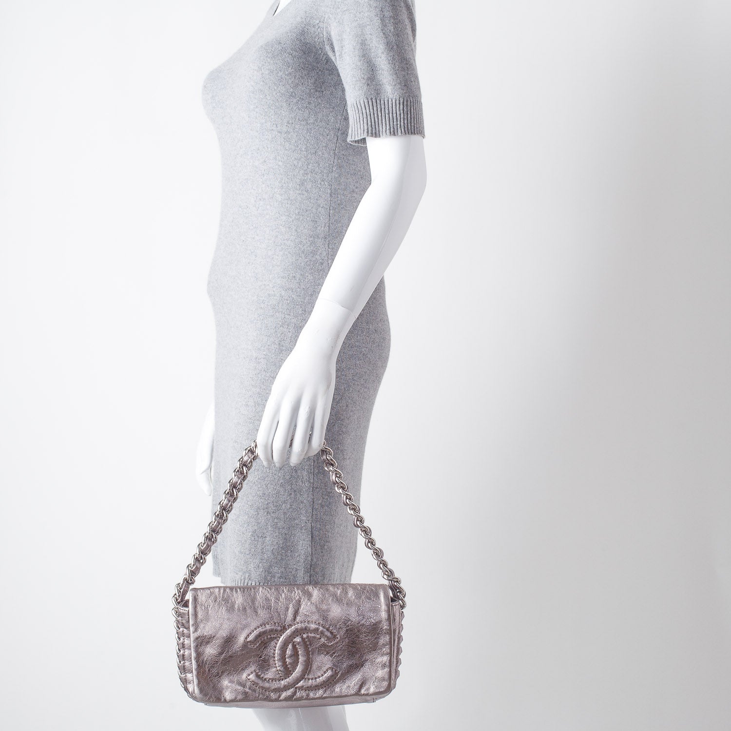 Chanel Leather Modern Chain Flap Bag Dark Silver 2 of 10