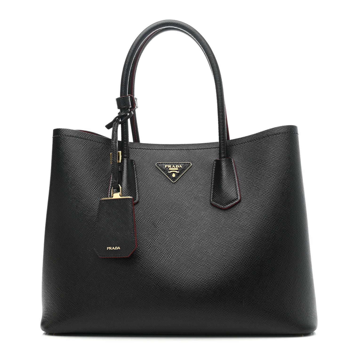 Prada Saffiano Cuir Medium Double Bag Black Fuoco 1 of 13