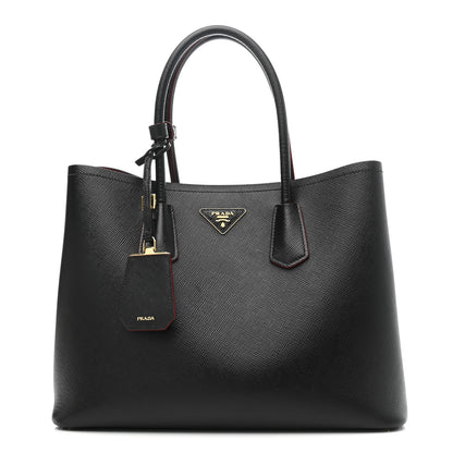 Prada Saffiano Cuir Medium Double Bag Black Fuoco 1 of 13